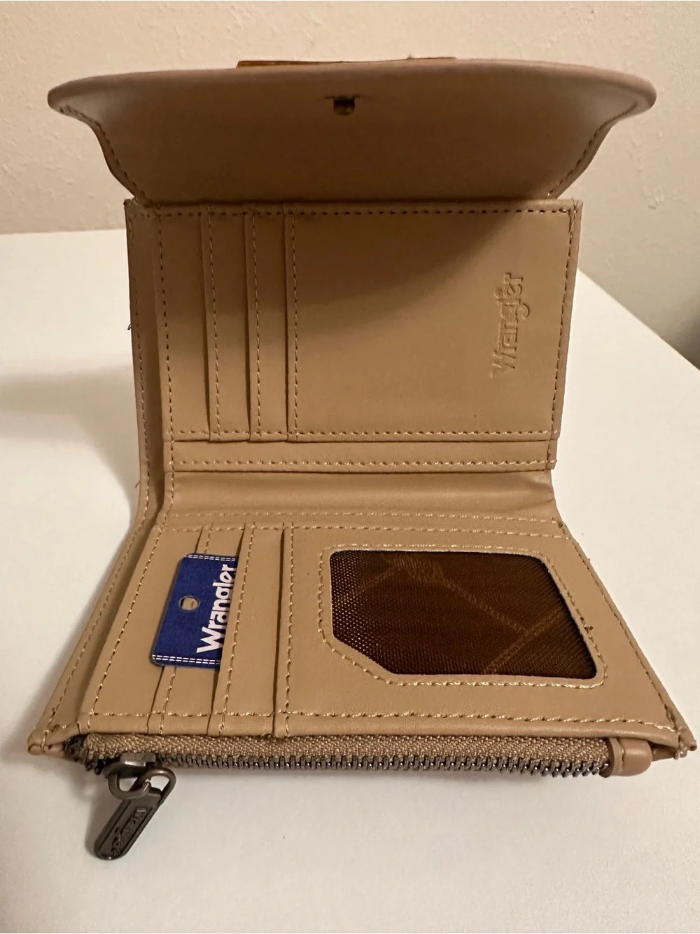 Wrangler Trifold Wallet RFID ID Window Multi Card Slots Coin Purse Khaki